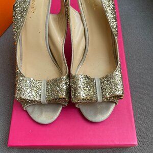 Kate Spade Gold Glitter Slingback Heels Size 7
